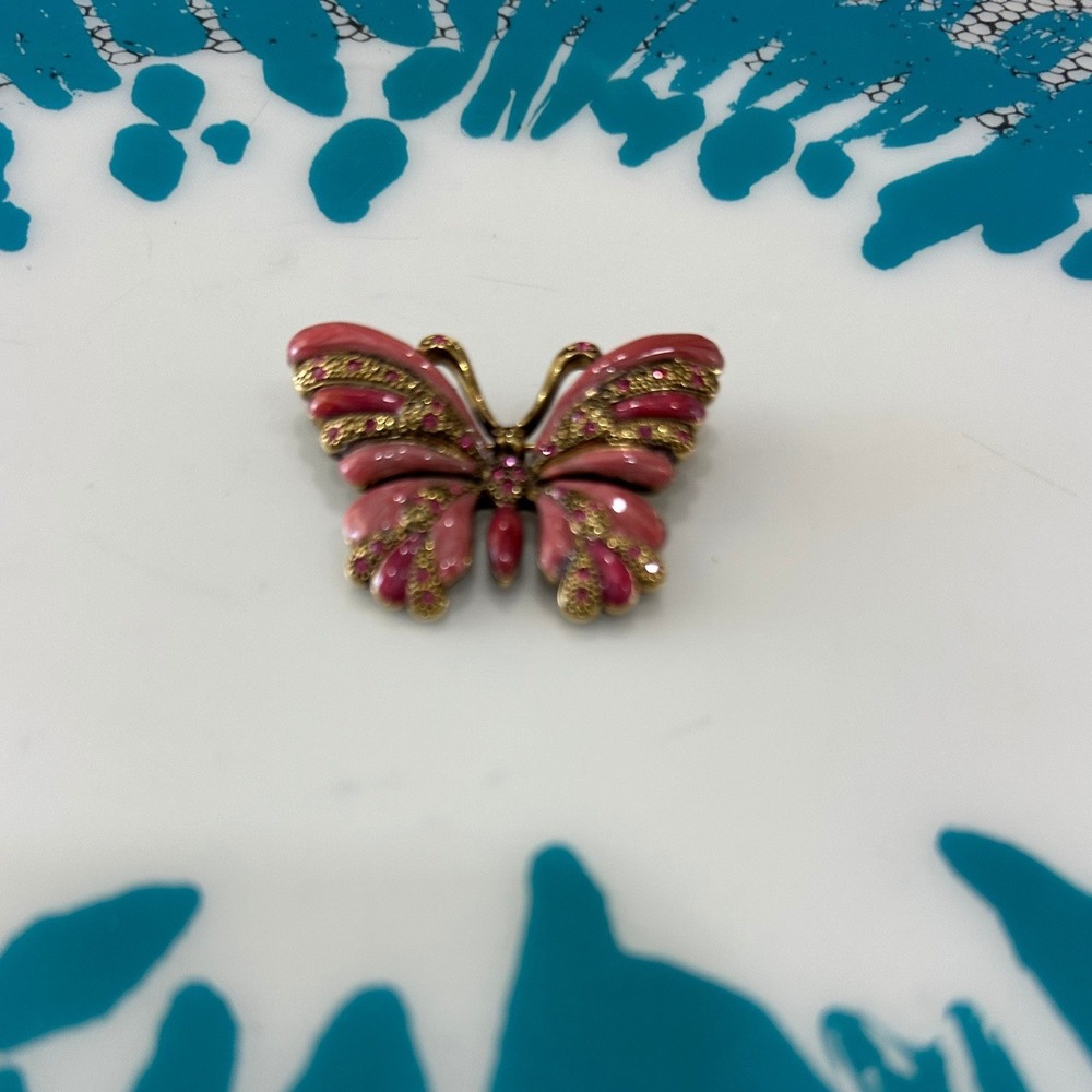Unbranded Butterfly Brooch Women OS Pink Good Enamel Rhinestone Gold Tone Pin